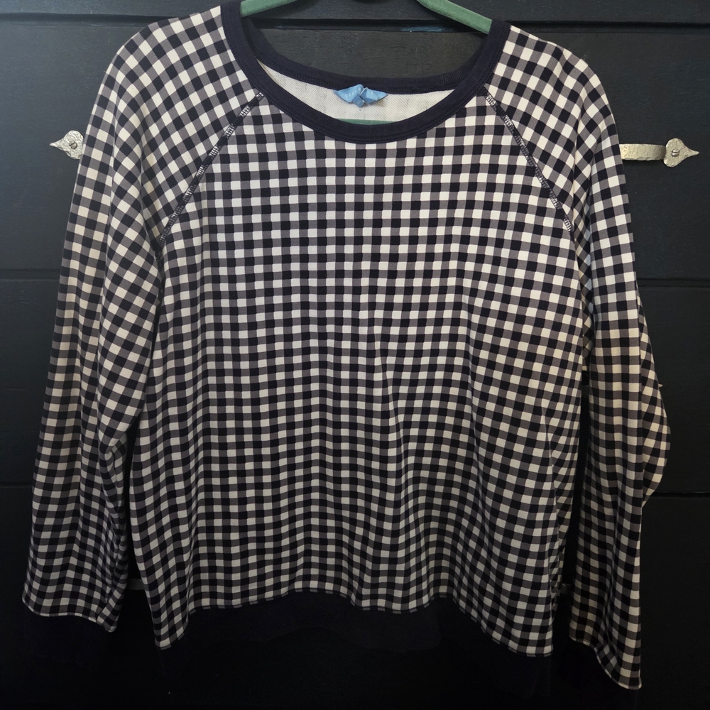 Draper James Navy and White Checkered Sweatshirt XXL